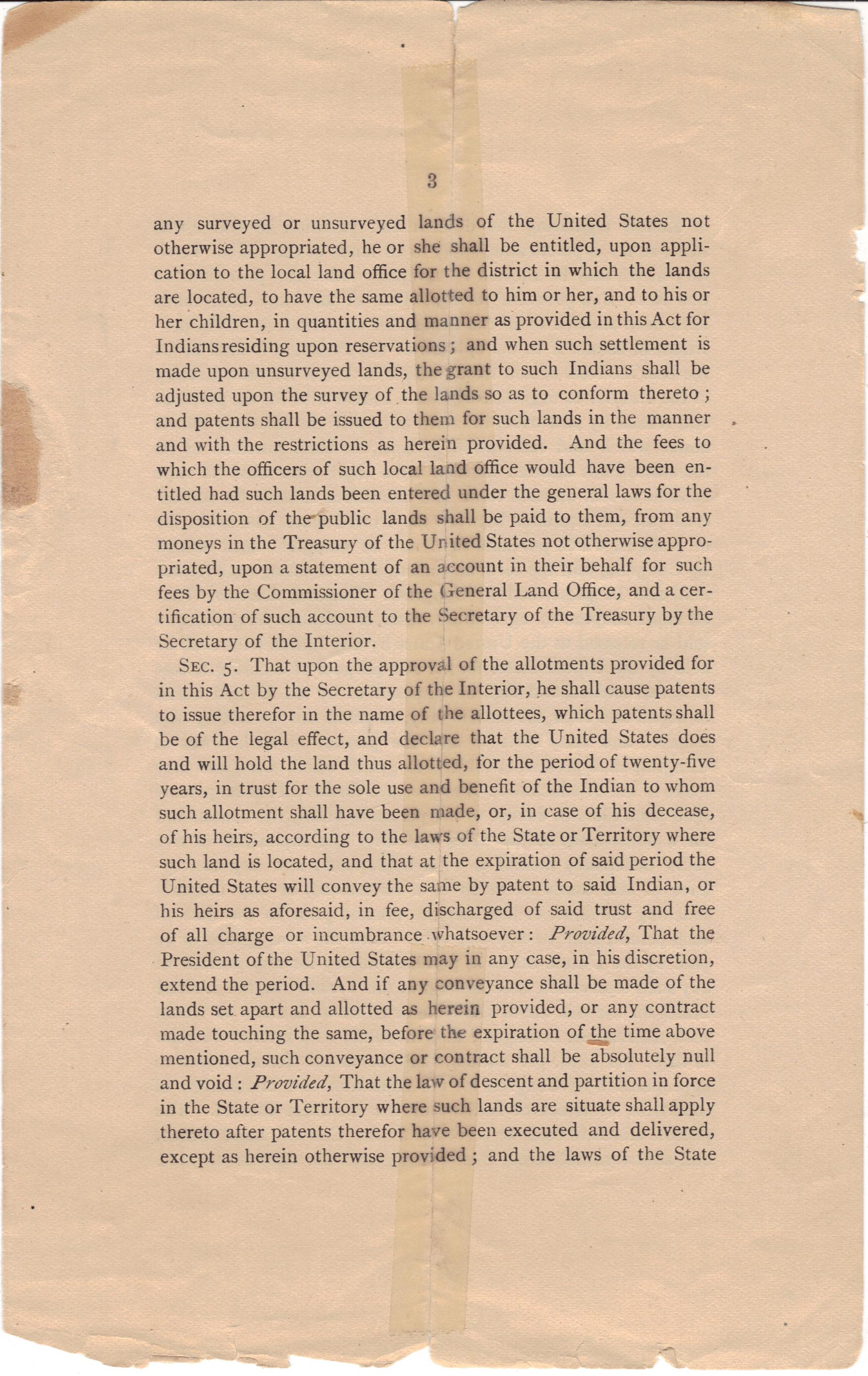 1887 Congressional Acts: 'Fee simple' land allocation (5)